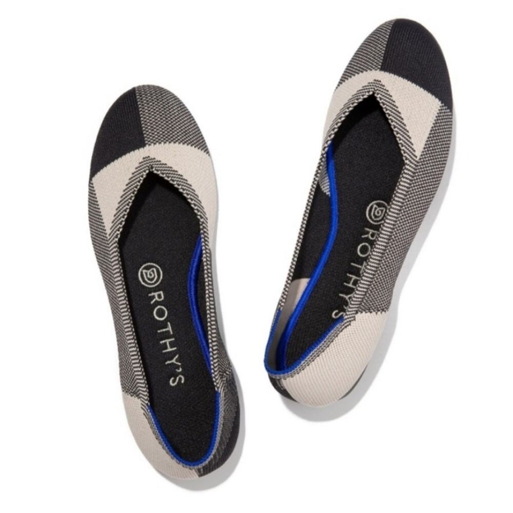 ROTHY'S The Flat Captoe In Dove Gray Plaid Size 7.5